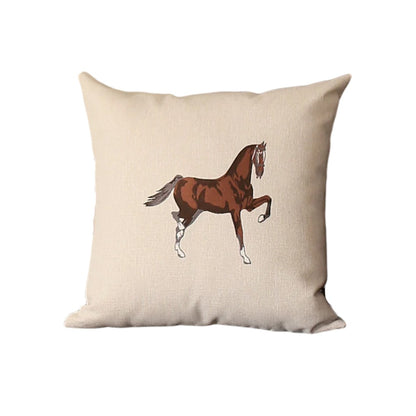 Set Of Two 18" X 18" Beige And Brown Horse Polyester Zippered Pillow With Embroidery