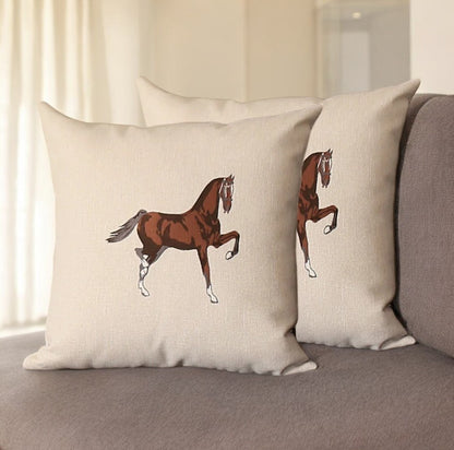 Set Of Two 18" X 18" Beige And Brown Horse Polyester Zippered Pillow With Embroidery