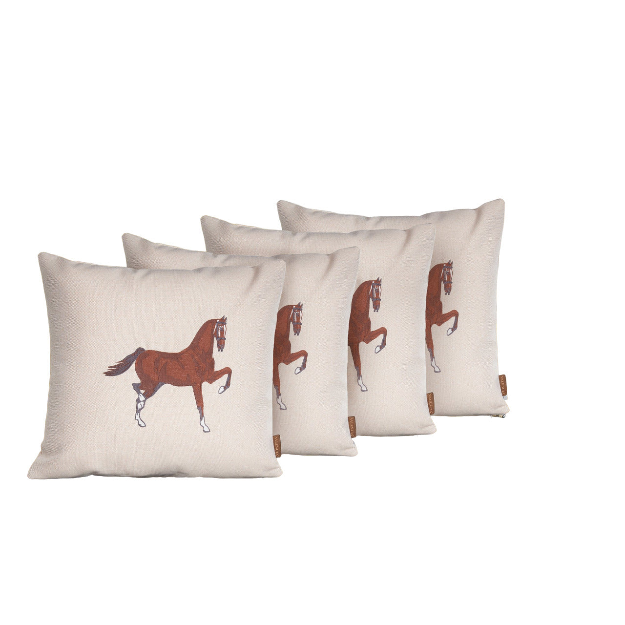 Set of Four 18" X 18" Beige Horse Polyester Zippered Pillow With Embroidery