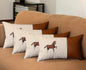 Set Of Four 20" X 12" Beige And Brown Horse Faux Leather Zippered Pillow With Embroidery