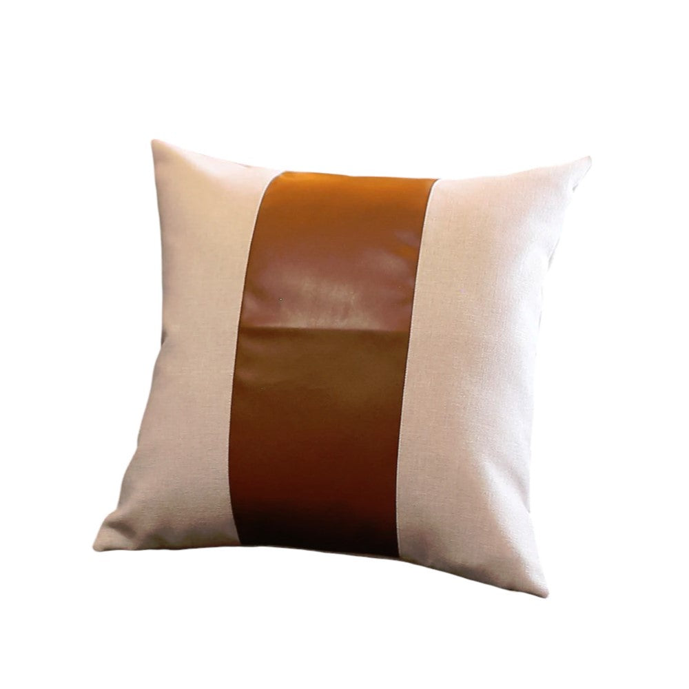 Set Of Four 18" X 18" Beige And Brown Horse Faux Leather Zippered Pillow With Embroidery