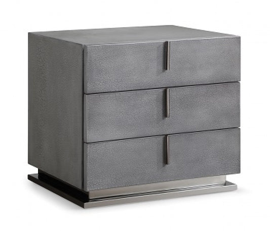 22" Gray Crackle Finish Three Drawer Nightstand