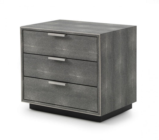 22" Gray Shagreen Three Drawer Nightstand