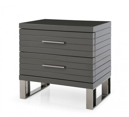 23" Silver and Gray Two Drawer Nightstand