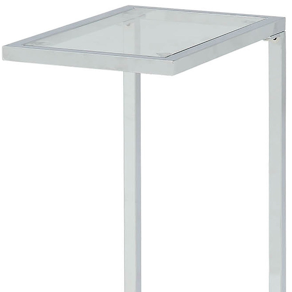 26" White And Clear Glass End Table