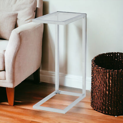 26" White And Clear Glass End Table