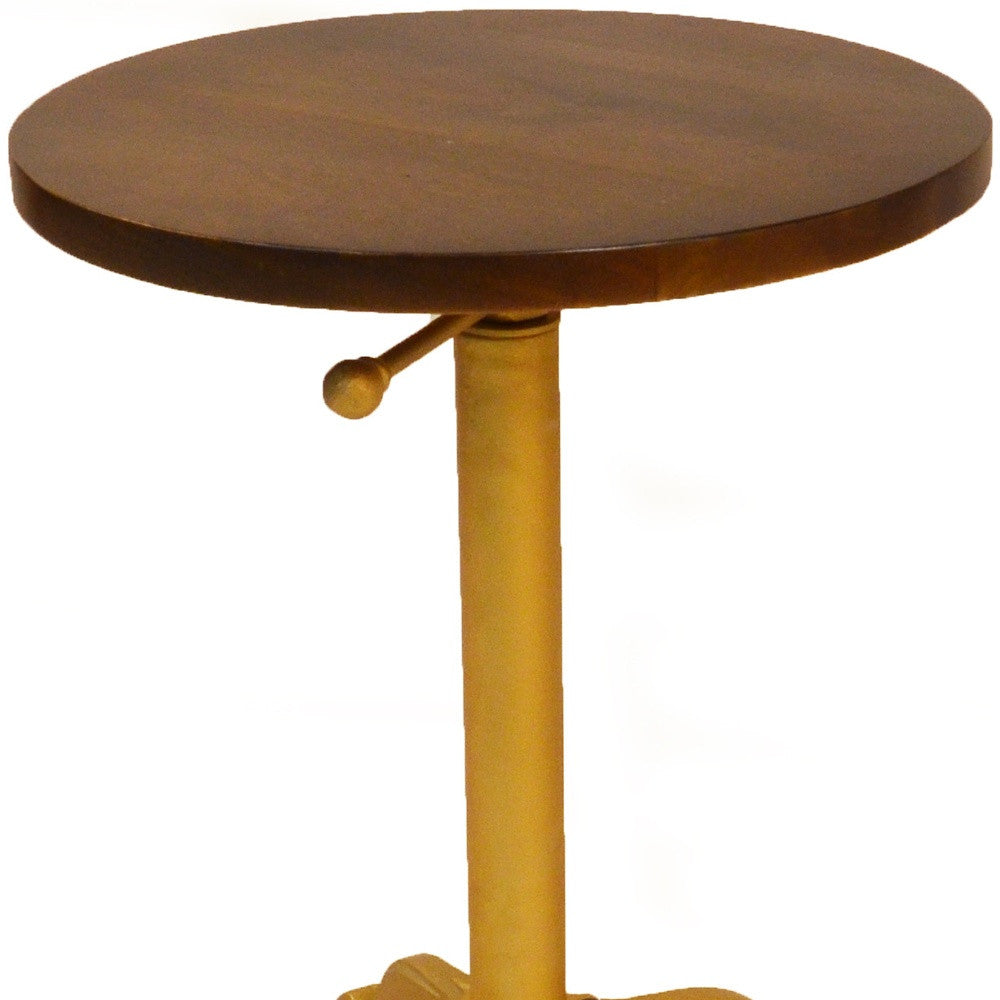 22" Gold And Elm Solid Wood Round End Table