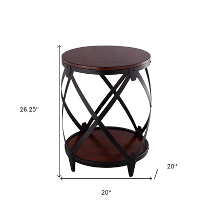 26" Black And Chestnut Solid Wood Round End Table