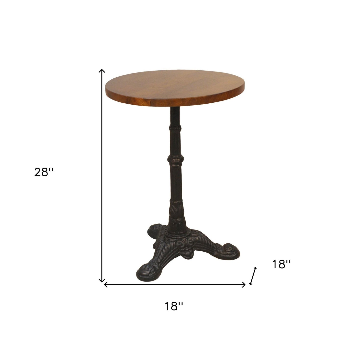 28" Black And Wood Brown Solid Wood And Iron Round End Table