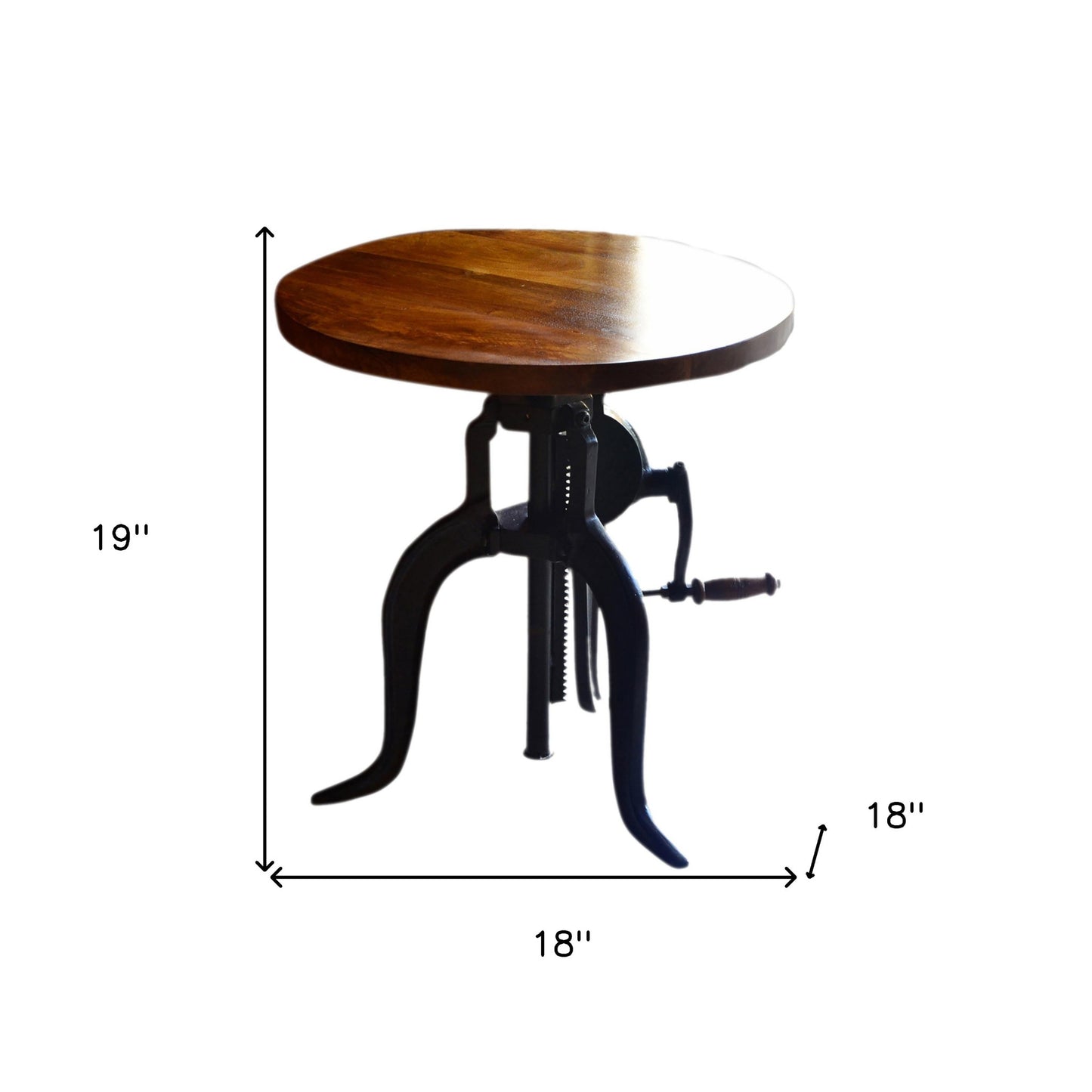 19" Black And Chestnut Solid Wood And Iron Height Adjustable Round End Table