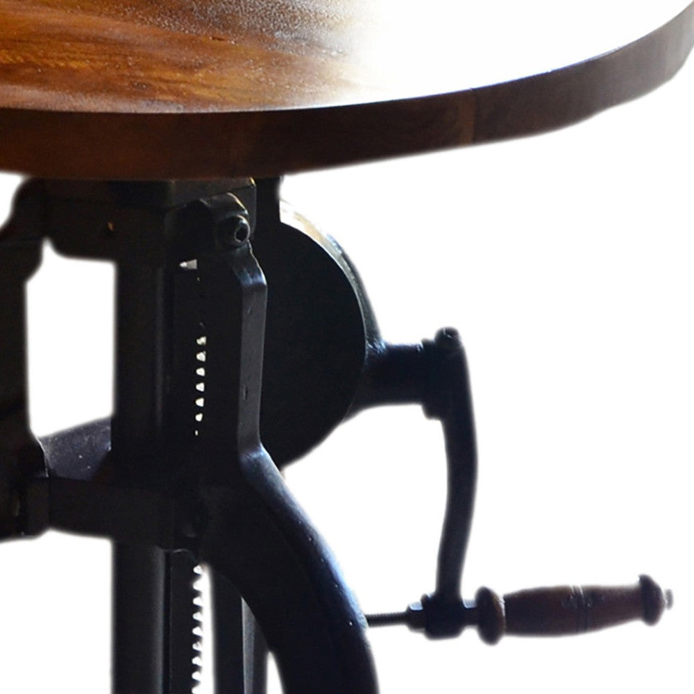 19" Black And Chestnut Solid Wood And Iron Height Adjustable Round End Table