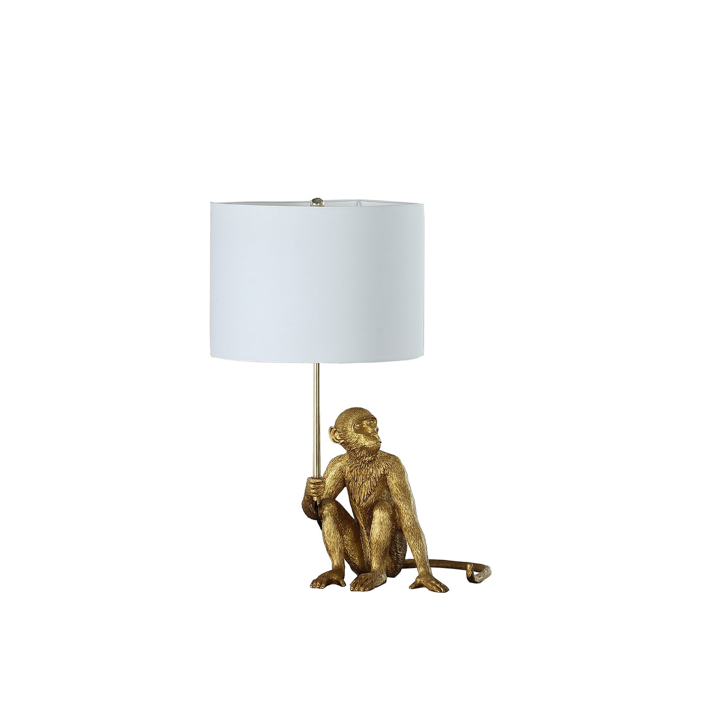 26" Antiqued Gold Sitting Monkey Table Lamp With White