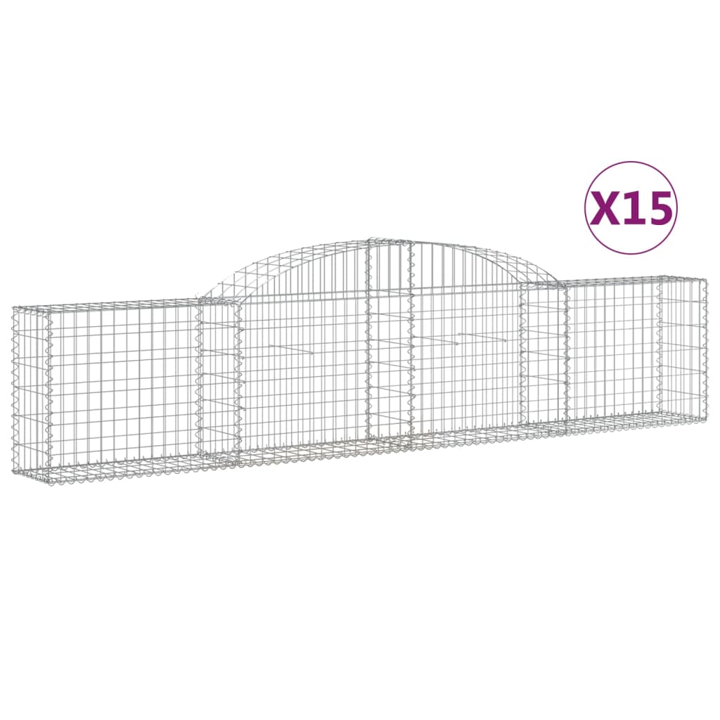 Arched Gabion Baskets 15 pcs 118.1"x11.8"x23.6"/31.5" Galvanized Iron