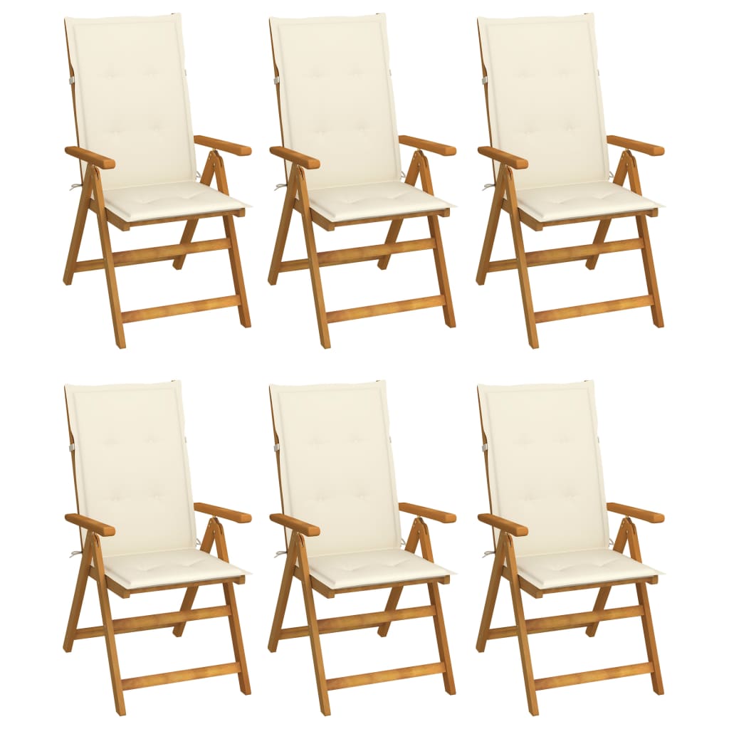 Folding Patio Chairs 6 pcs with Cushions Solid Acacia Wood