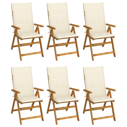 Folding Patio Chairs 6 pcs with Cushions Solid Acacia Wood