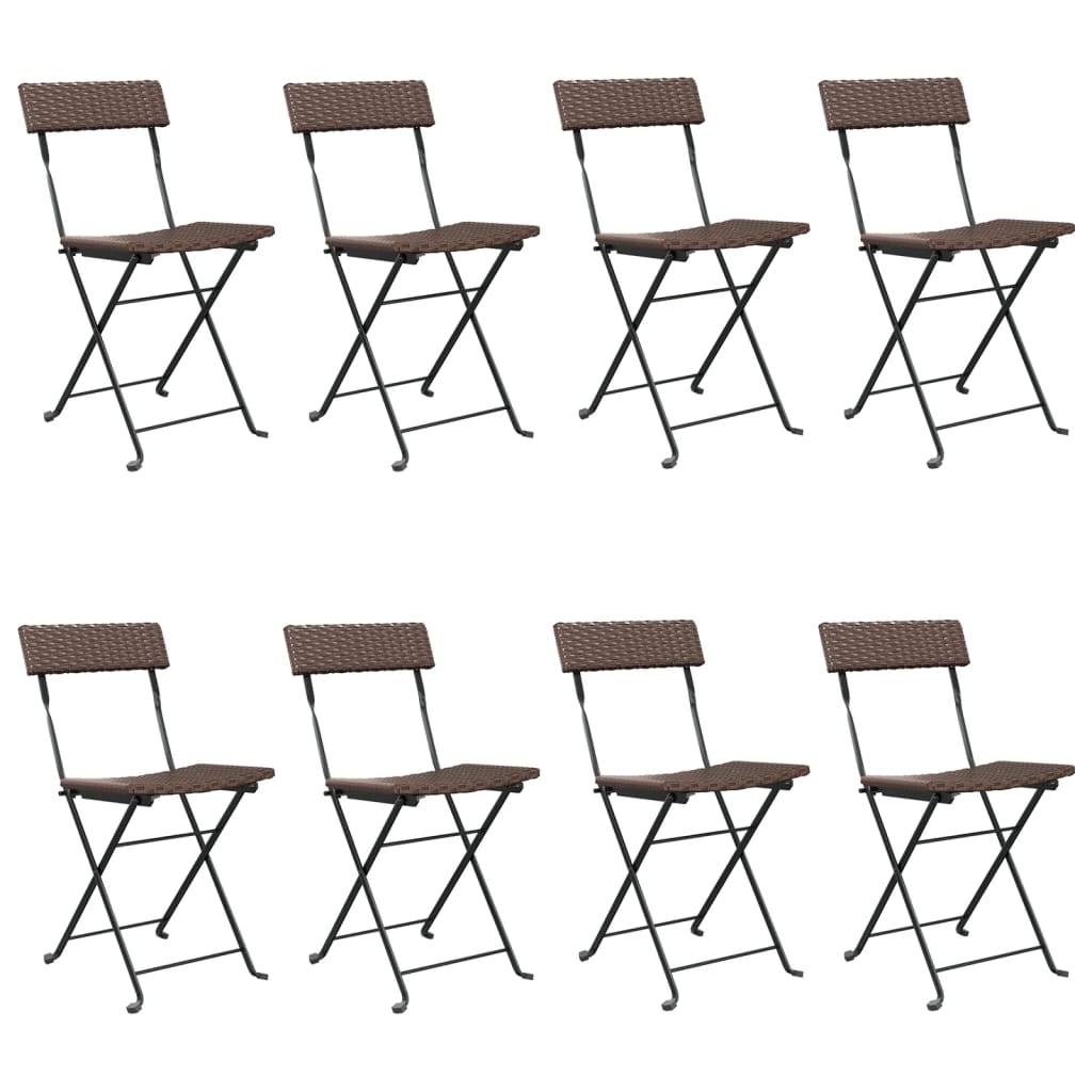 Folding Bistro Chairs 8 pcs Brown Poly Rattan and Steel