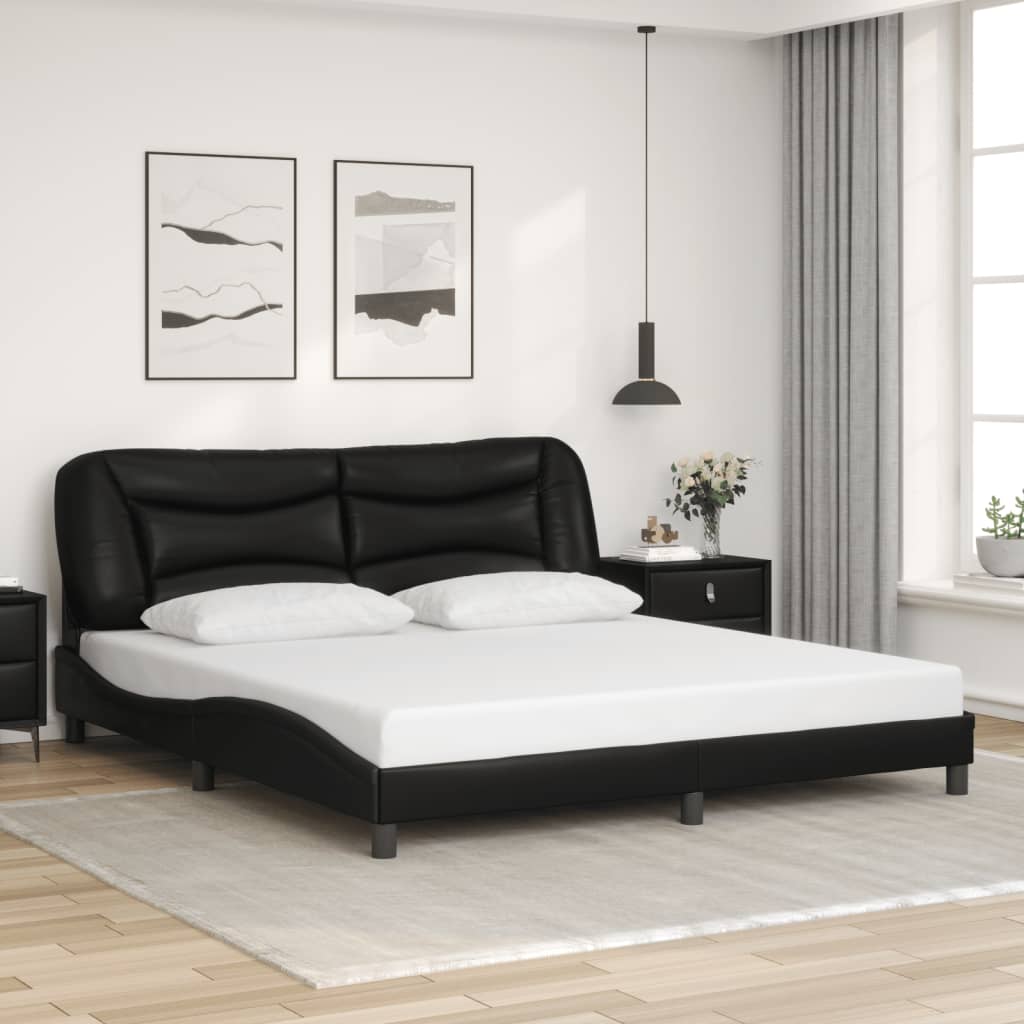 Bed Frame with Headboard Black 72"x83.9" California King Faux Leather