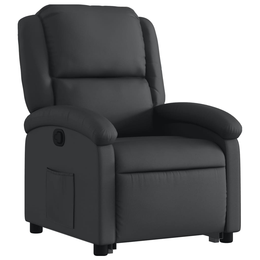 Stand up Recliner Chair Black Real Leather