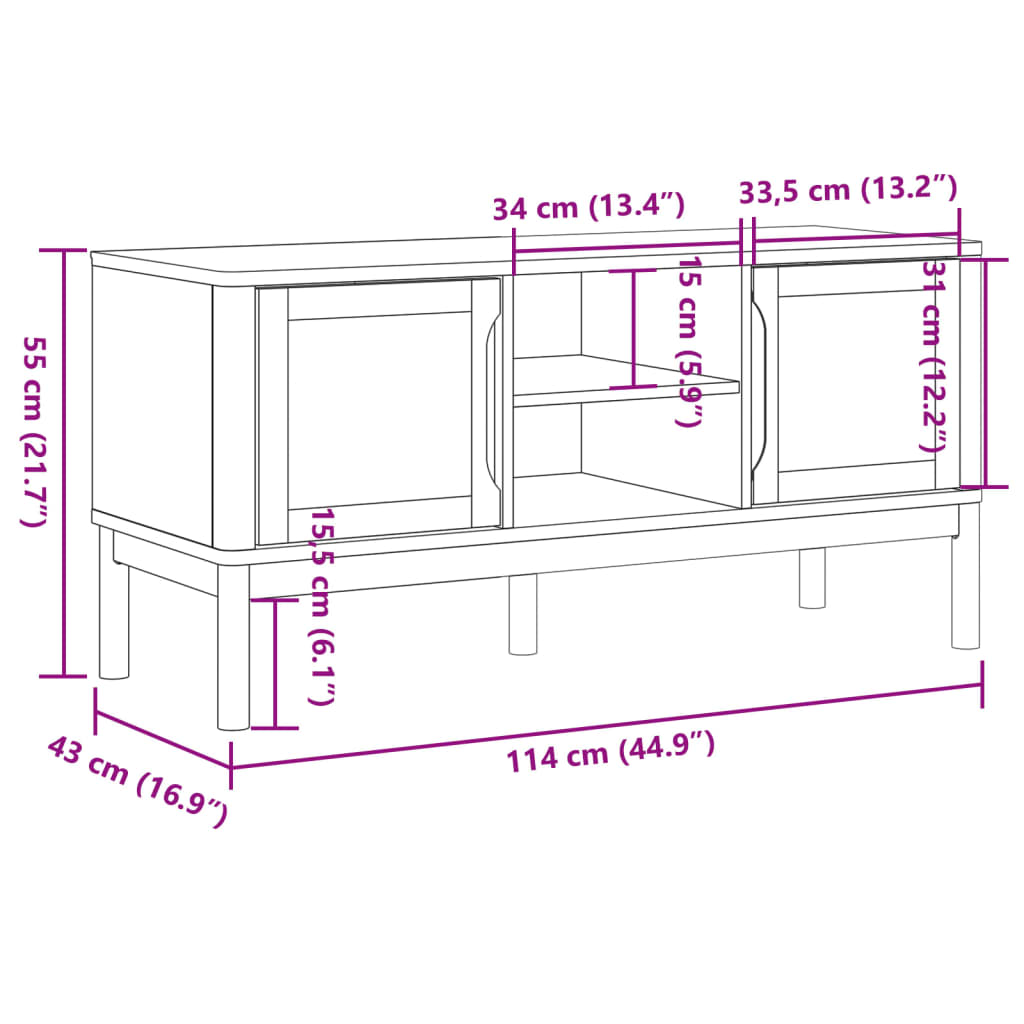 TV Stand FLORO Gray 44.9"x16.9"x21.7" Solid Pine Wood