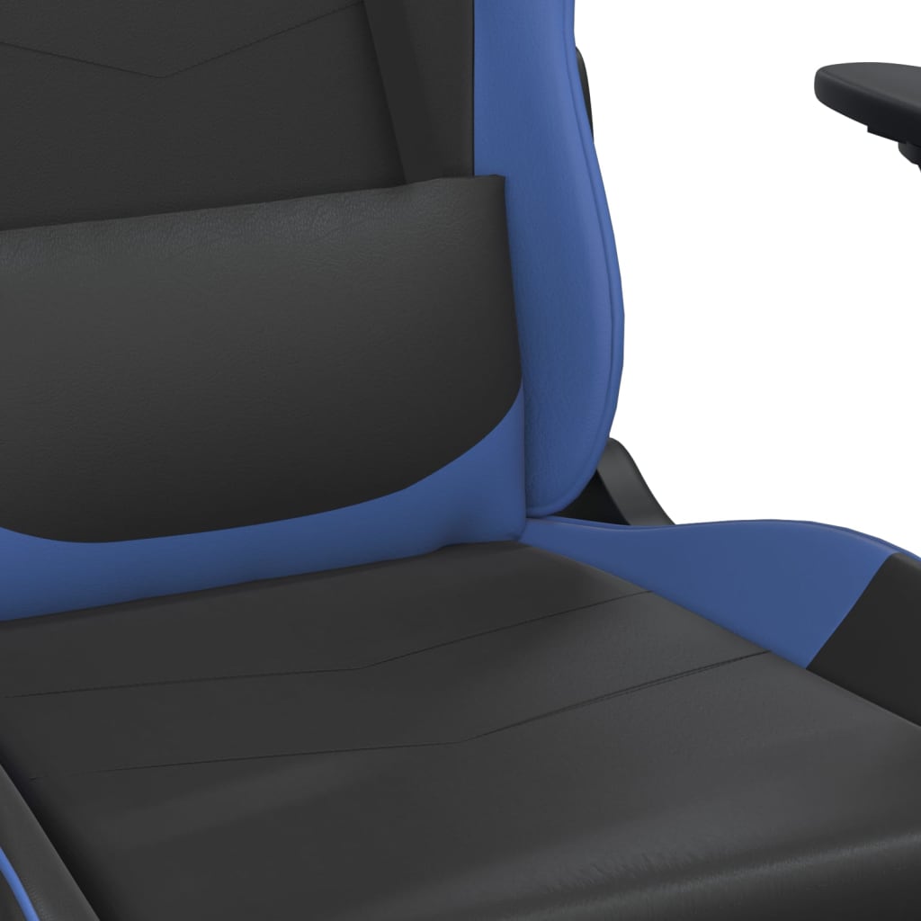 Massage Gaming Chair with Footrest Black&Blue Faux Leather