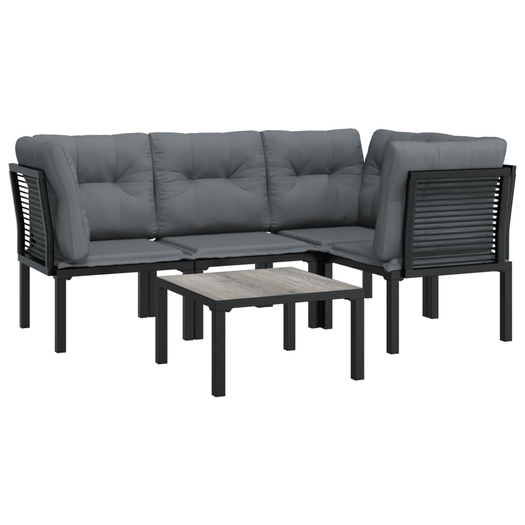 5 Piece Patio Lounge Set Black and Gray Poly Rattan