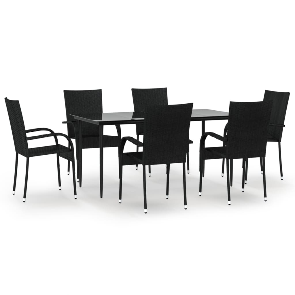 7 Piece Patio Dining Set Black Poly Rattan