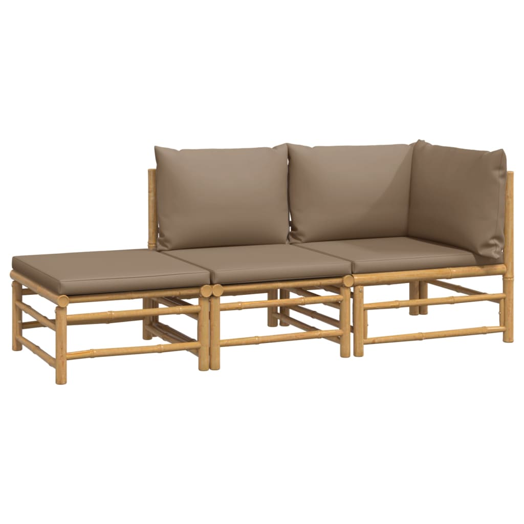 3 Piece Patio Lounge Set with Taupe Cushions Bamboo