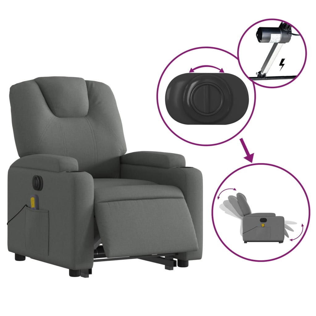 Electric Stand up Massage Recliner Chair Dark Gray Fabric