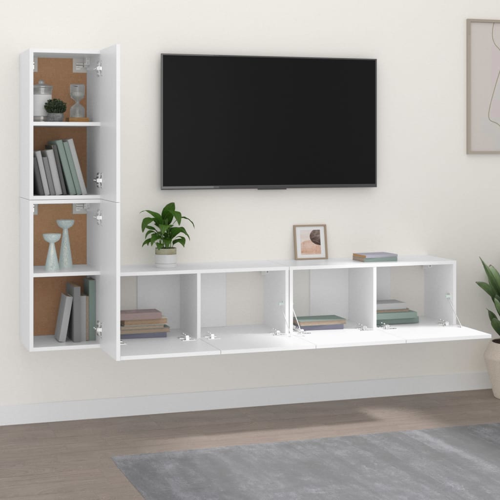 4 Piece TV Stand Set White Engineered Wood