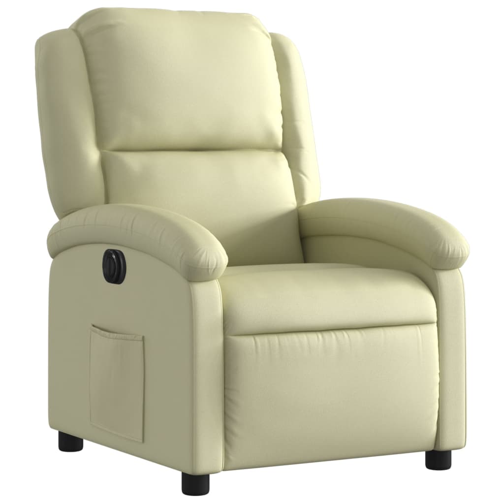 Electric Recliner Chair Cream Real Leather