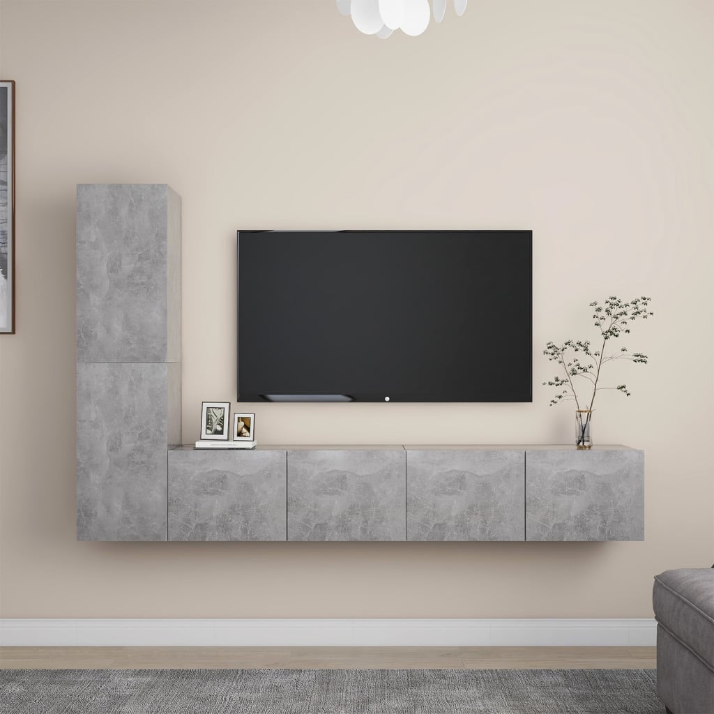 4 Piece TV Stand Set Concrete Gray Engineered Wood