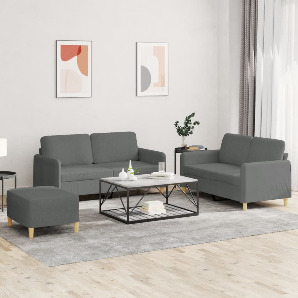 3 Piece Sofa Set with Cushions Dark Gray Fabric