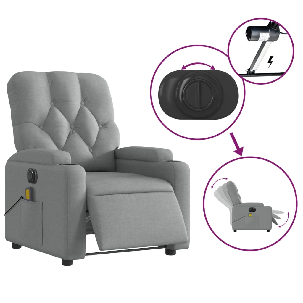 Electric Massage Recliner Chair Light Gray Fabric