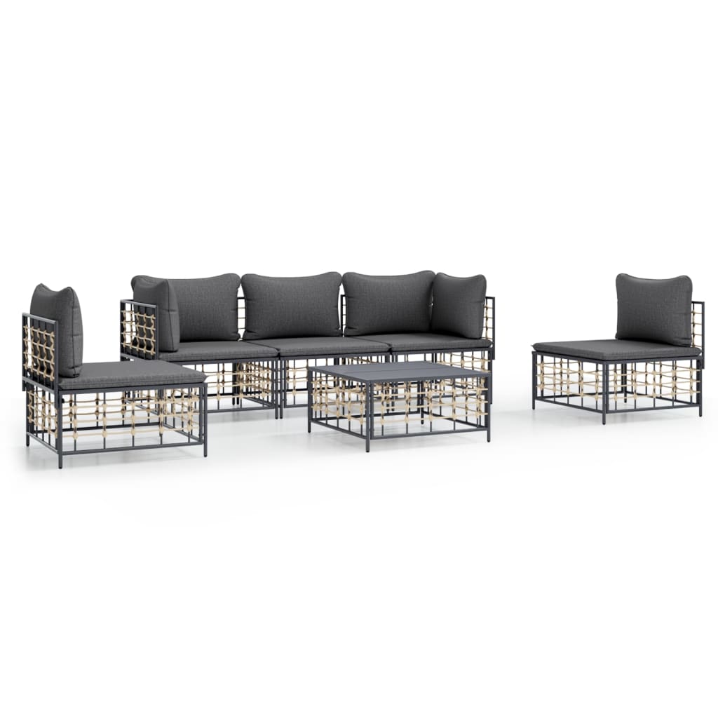 6 Piece Patio Lounge Set with Cushions Anthracite Poly Rattan