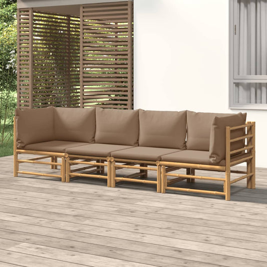 4 Piece Patio Lounge Set with Taupe Cushions Bamboo