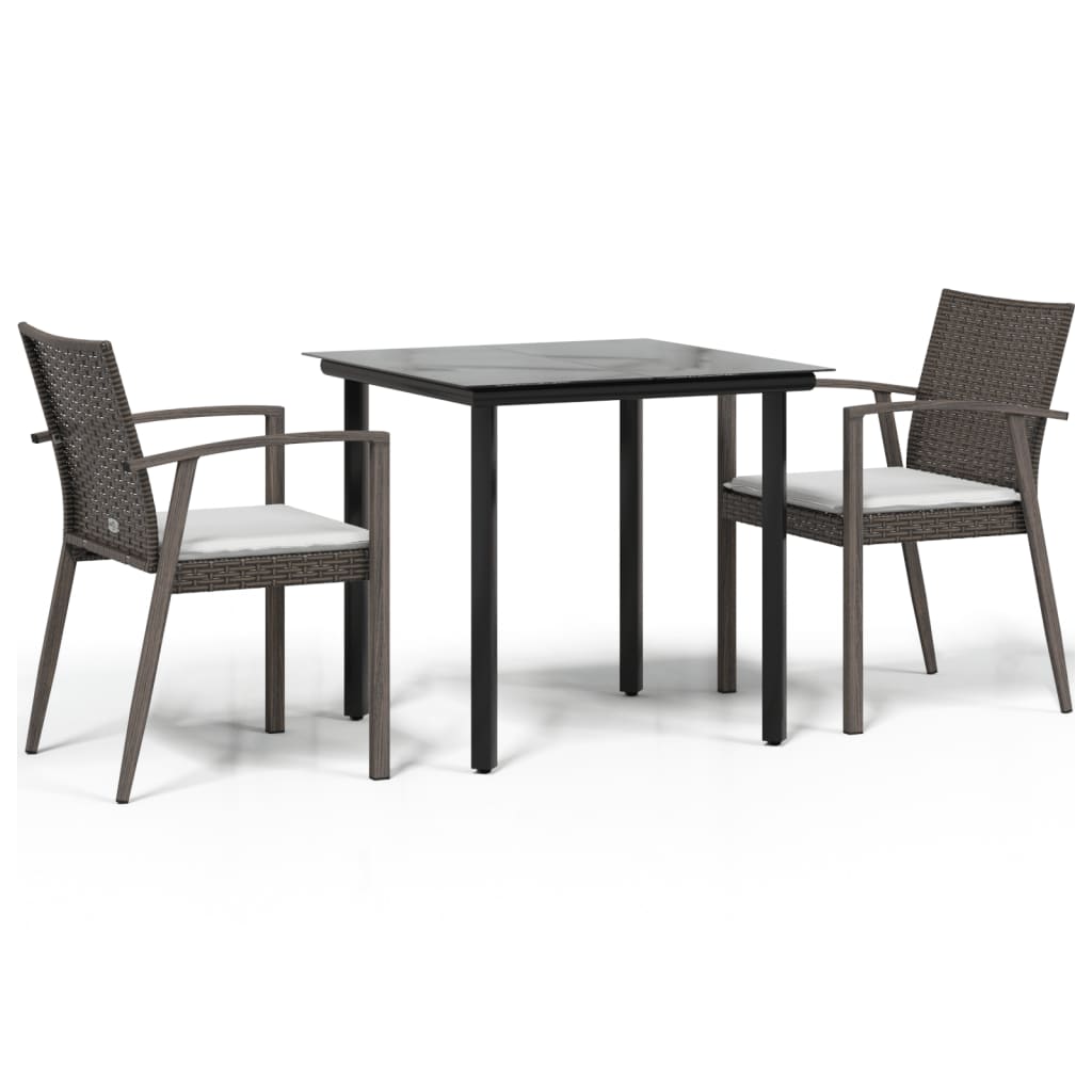 3 Piece Patio Dining Set with Cushions Poly Rattan and Steel