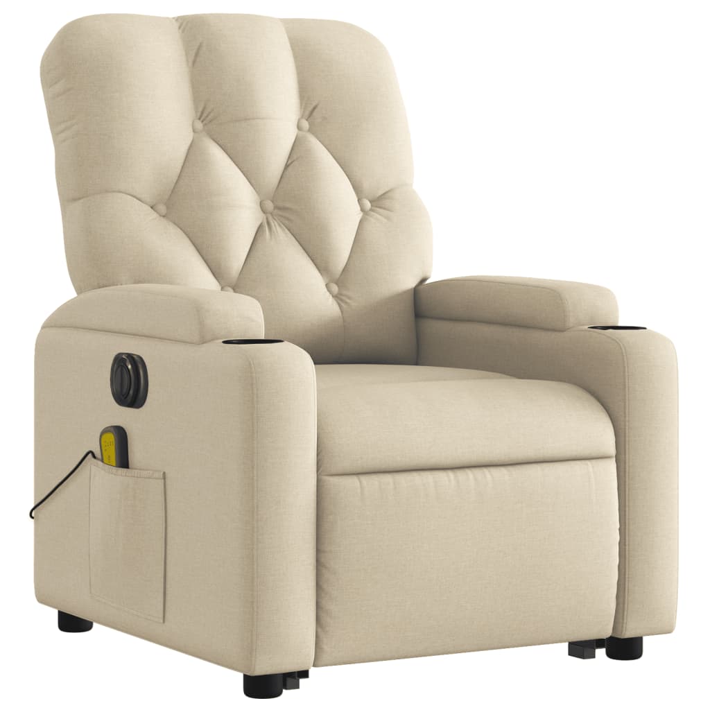 Electric Stand up Massage Recliner Chair Cream Fabric