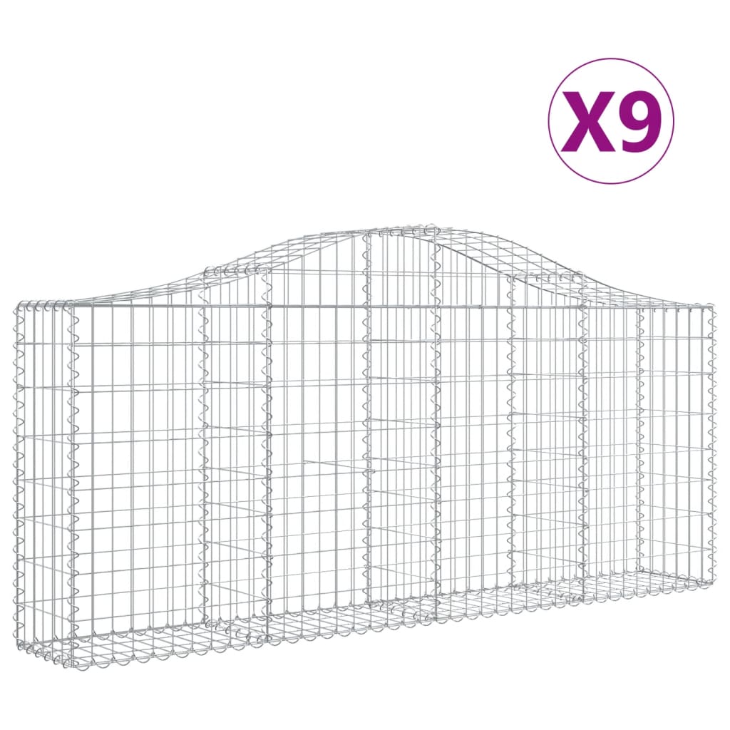 Arched Gabion Baskets 9 pcs 78.7"x11.8"x31.5"/39.4" Galvanized Iron