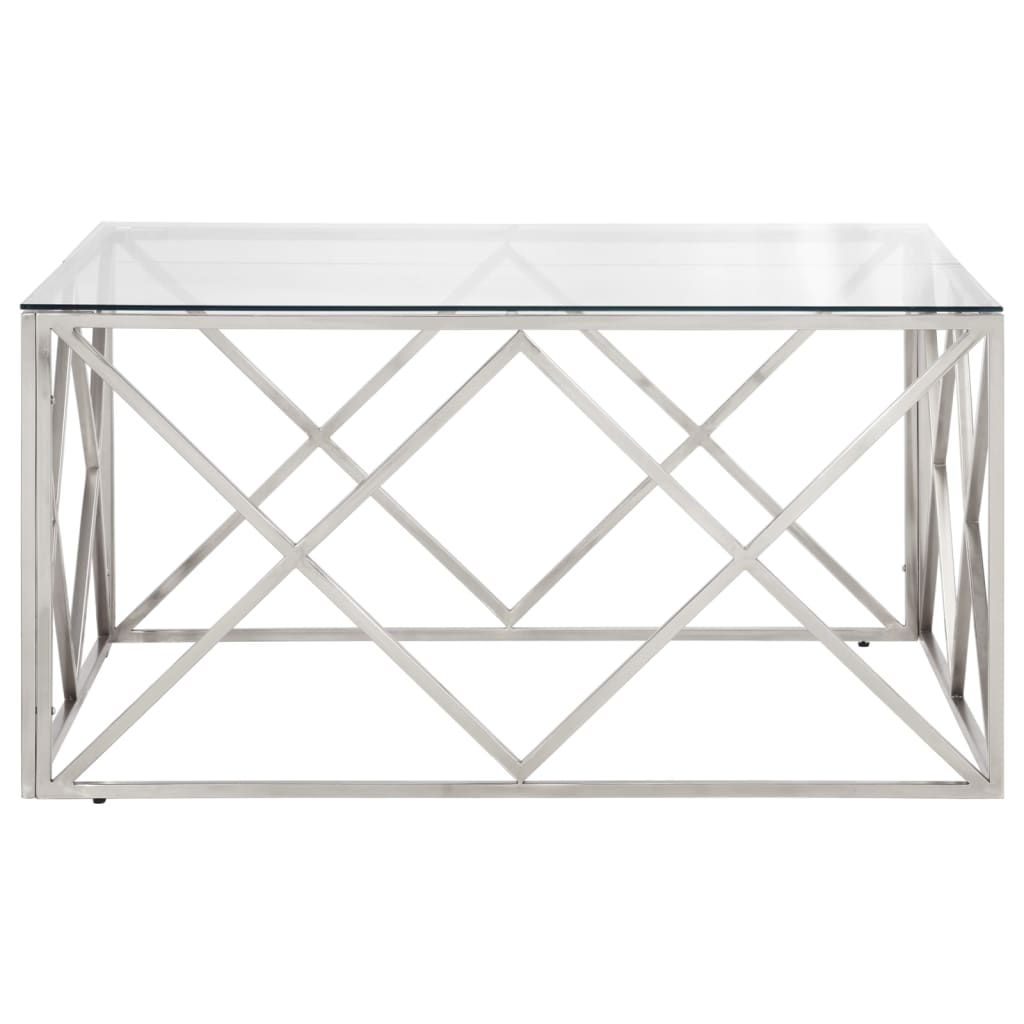 Coffee Table Silver Stainless Steel and Tempered Glass