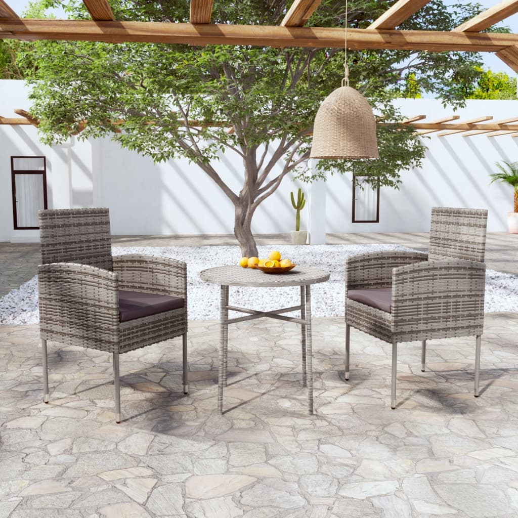 3 Piece Patio Dining Set Poly Rattan Black