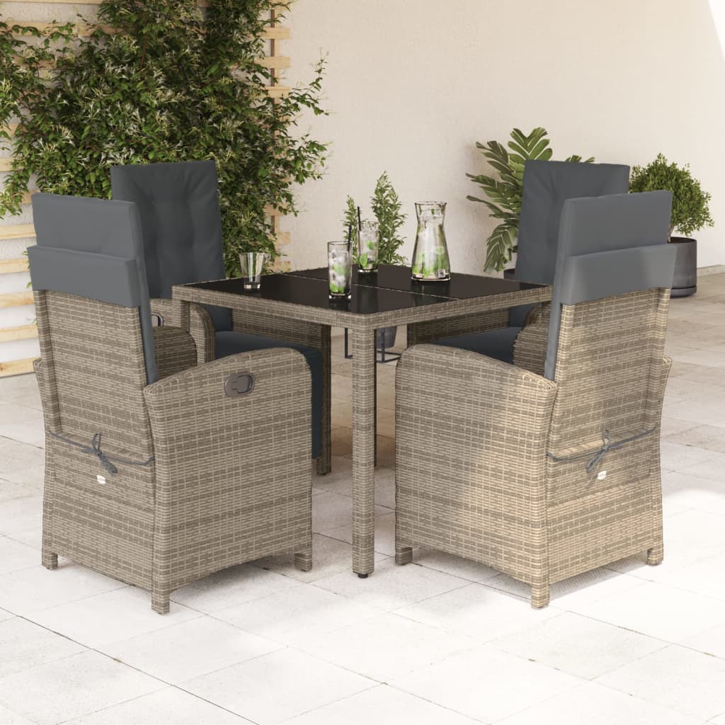 5 Piece Patio Dining Set with Cushions Gray Poly Rattan