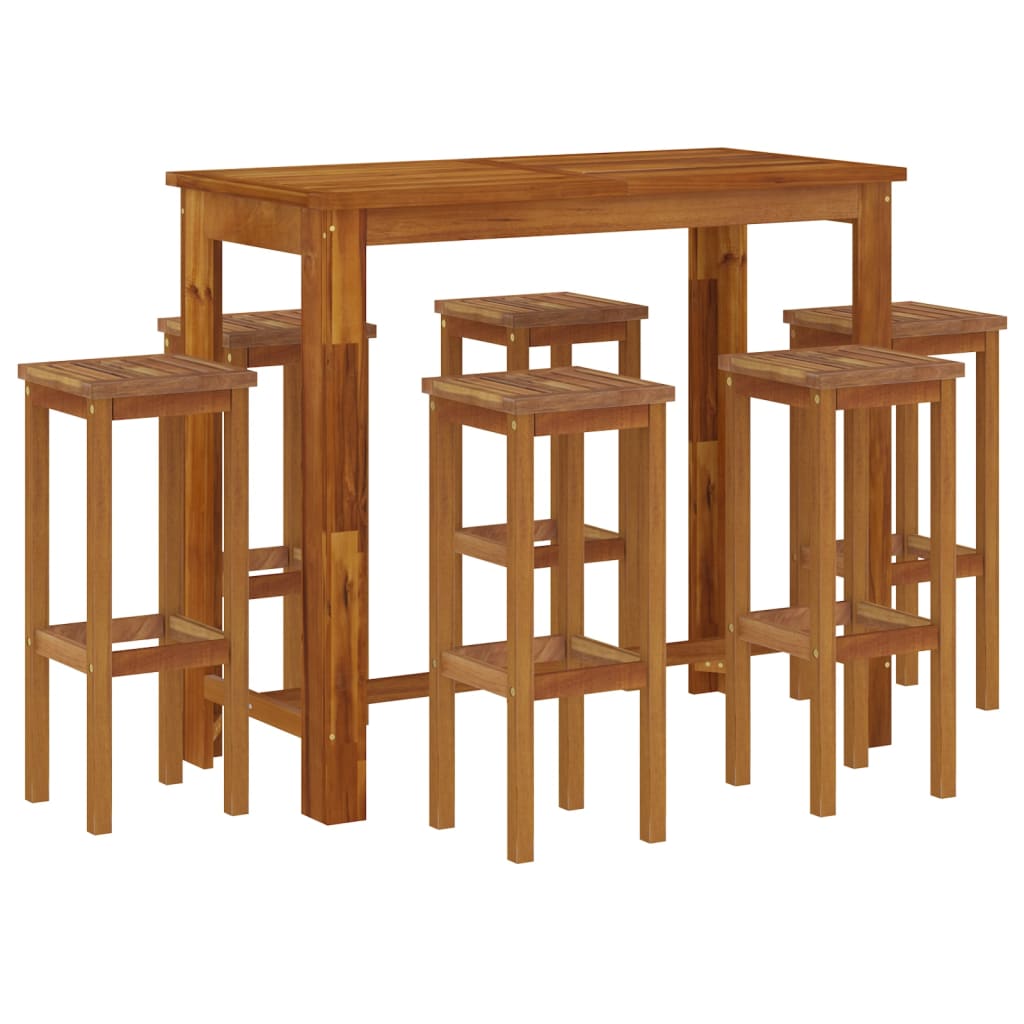 7 Piece Patio Bar Set Solid Wood Acacia