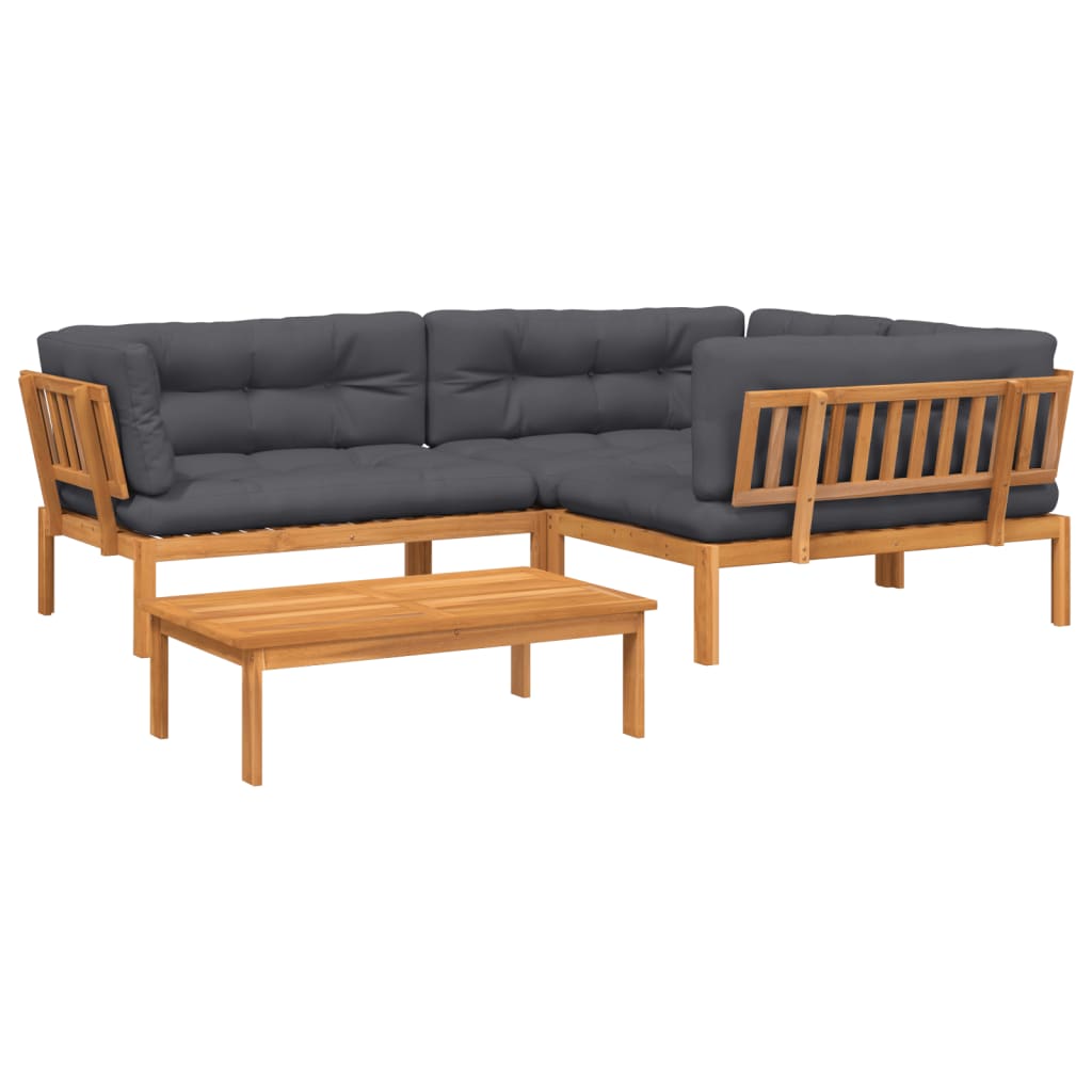 4 Piece Patio Pallet Sofa Set with Cushions Solid Wood Acacia