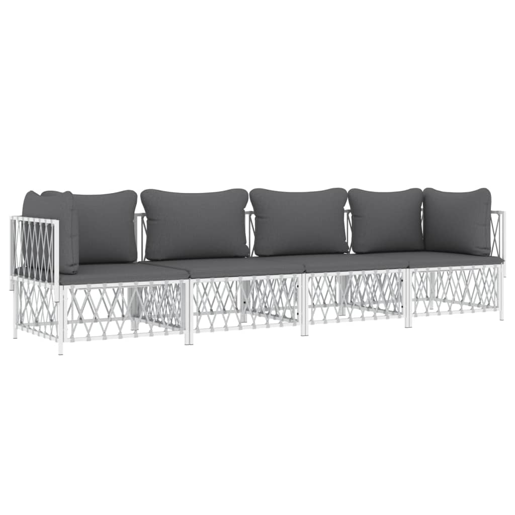 4 Piece Patio Lounge Set with Cushions White Steel