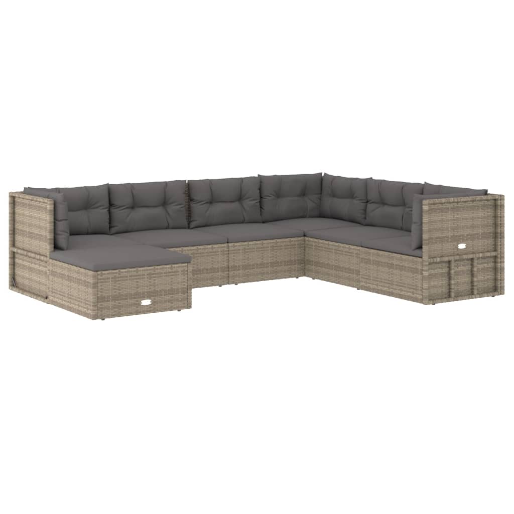 7 Piece Patio Lounge Set with Cushions Gray Poly Rattan