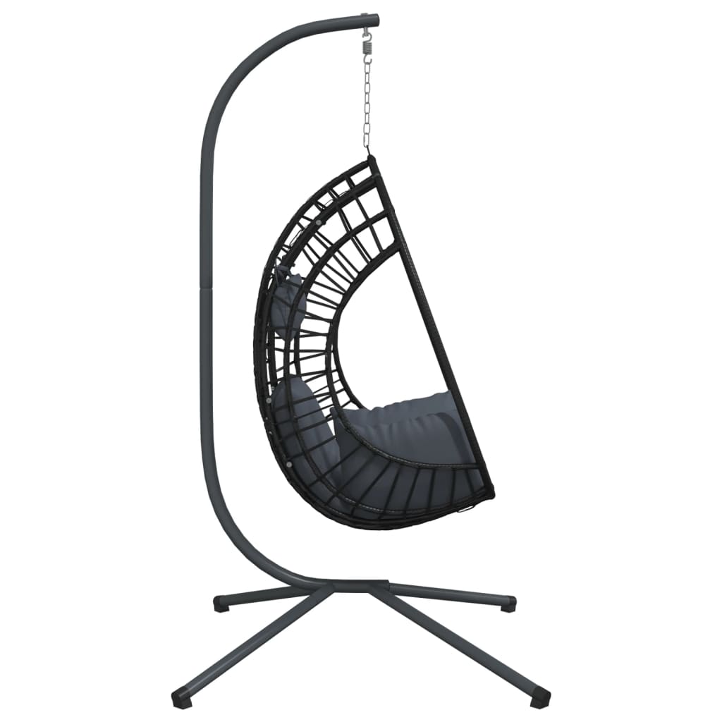 Hanging Egg Chair with Stand Anthracite Rattan and Steel