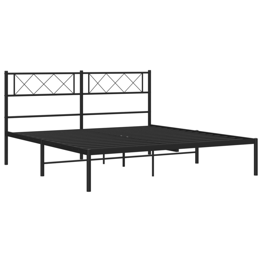 Metal Bed Frame without Mattress with Headboard Black 53.1"x74.8"