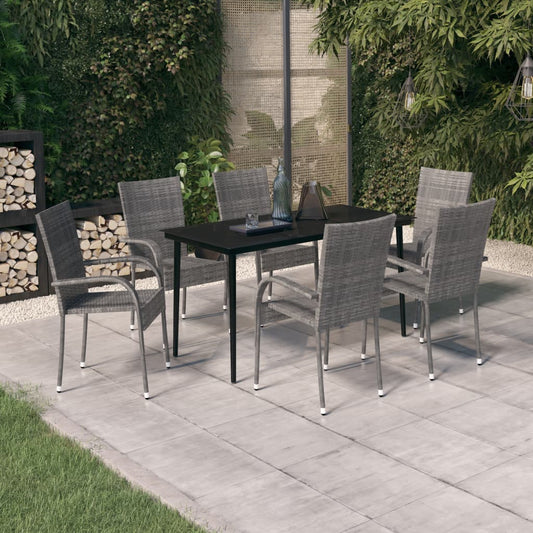 7 Piece Patio Dining Set Gray and Black