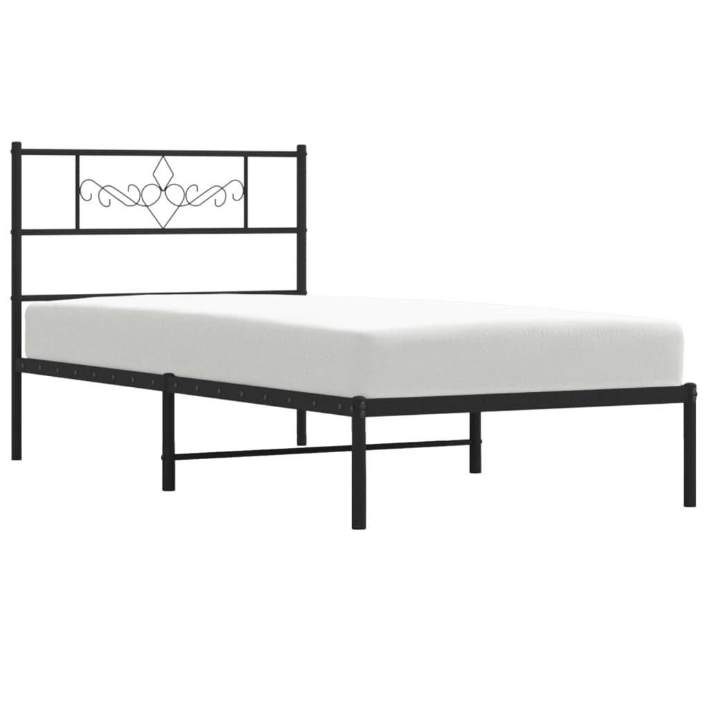 Metal Bed Frame without Mattress with Headboard Black 39.4"x74.8"