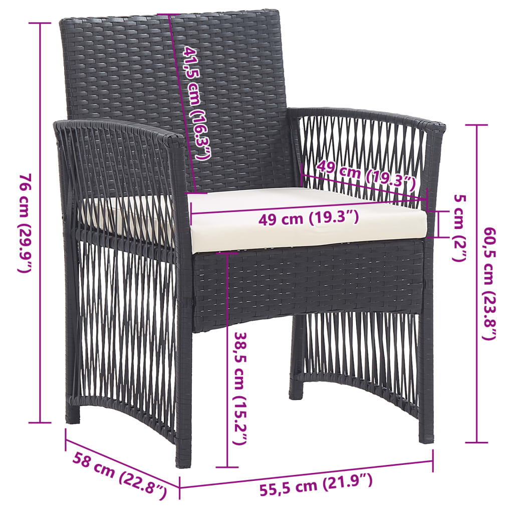 Patio Armchairs with Cushions 2 pcs Black Poly Rattan